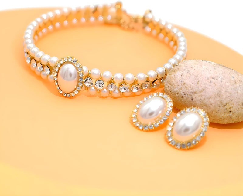 CIOOU Pearl Choker Necklace for Women Gold Crystal Rhinestone Pearl Collar Statement Necklaces Earrings Bridal Pearls Diamond jewelry Set for Wedding - Image 5